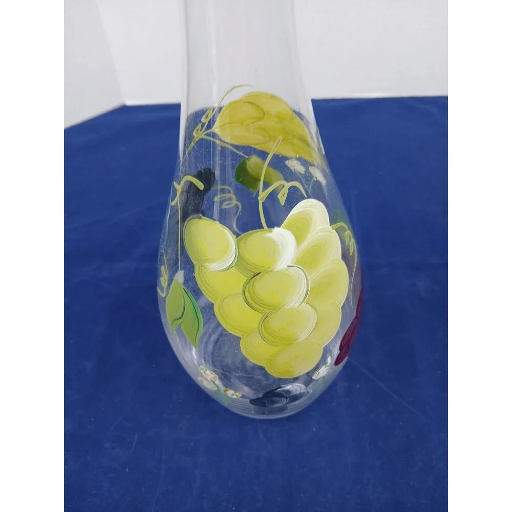 Vintage Hand Painted Glass Wine Decanter Floral Abstract Barware